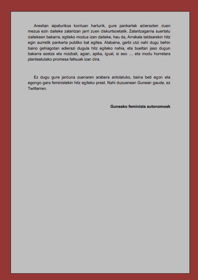 Arrakalari erantzuna Ibaetako Talde feminista Autonomotik.