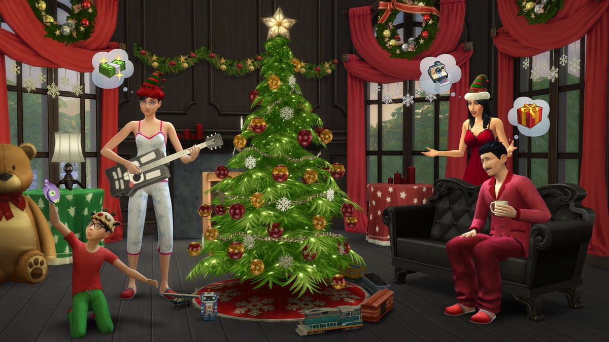 TheSims's tweet photo. Alexa, ask The Sims to play holiday music! 💃🕺🎄 Show us your best dance moves, we will retweet some of our favorites!  
#AlexaPlayTheSims 
https://t.co/nGEIRT3R9E https://t.co/dBSQ5QnPjS