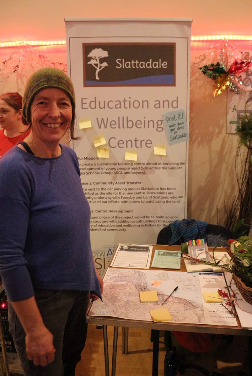 slattadale's tweet photo. Fiona was at the @GairlochHigh Fayre on the Square tonight, telling people about the plans for Slattadale, gathering ideas for what local people would want &amp; even making beautiful natural wreaths! 

A reminder our 🎄🎄🎄 is looking for your votes and ideas at the GALE centre! https://t.co/VfTT9WSpCX