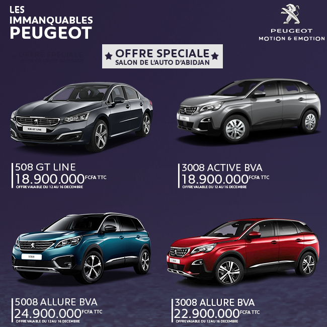Visitez le Stand de #Peugeot et profitez d'offres spéciales Salon de l'Auto sur nos véhicules.

#Peugeot #CFAOMotors #MotionEmotion #SAA2019 #SalonAutoAbj2019 #civ225 #civ #autoMoto