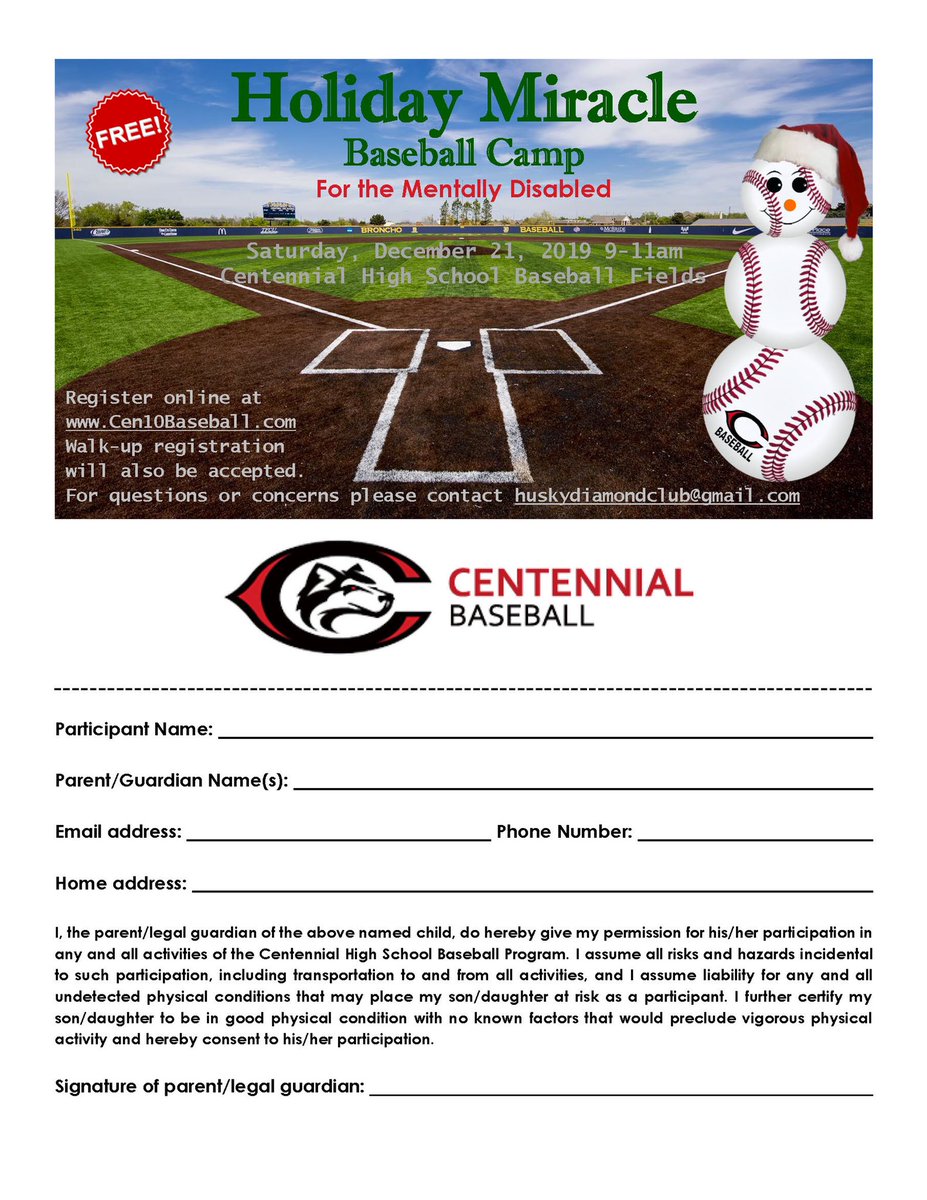 We are holding our Annual Holiday Miracle Baseball Camp on December 21st. from 9am to 11am. See attached flyer for more details. Players of all ages welcomed.