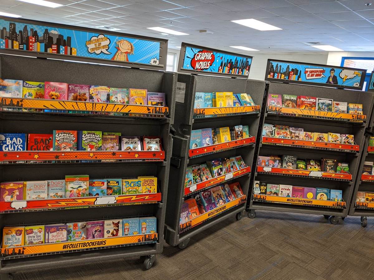 DLMediaCenter's tweet photo. Tomorrow @DunleithES in the @DLMediaCenter students will come with their teachers for sneak peeks at our first ever Follett book fair. Open for business tomorrow night 6pm-7:30pm and then Friday, Dec. 13th to Thursday Dec. 19th from 7:30am-8:00am and 8:45am-3:30pm. https://t.co/I5NSdlTjYU