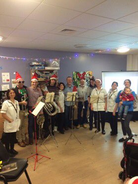 GoodhewEsther's tweet photo. A huge thank you to everyone involved in the Aphasia Friendly Choir Christmas Sing-a-long. Especially our fantastic music therapist Vicky @vickyguise the brass players from BBCNOW and wonderful SLT and MDT colleagues @CAVUHB_SLT What an exciting and inspirational afternoon. https://t.co/6qWOCC7gqs