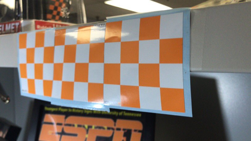 polirules's tweet photo. I’m just in the office checkerboarding my desk thanks to @UTVolShop #NeedMoreStickers https://t.co/z4O3XMOoNO