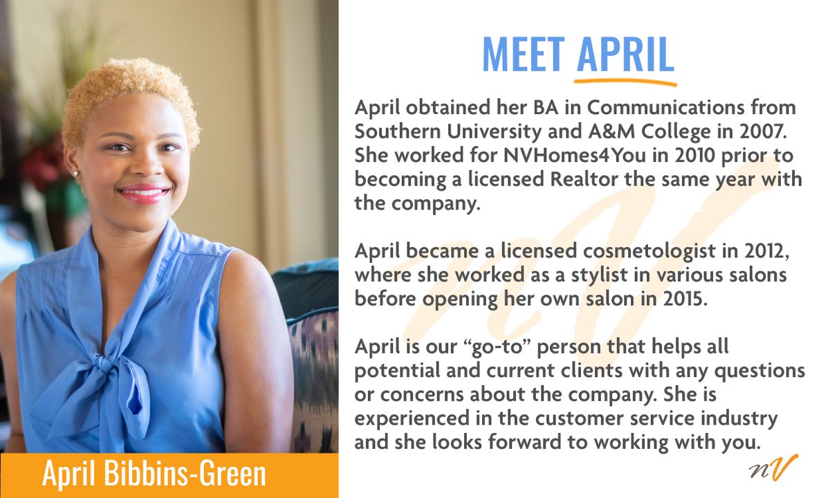 nvhomes4you's tweet photo. Meet our team member, Client Relations Manager, April Bibbins-Green. We are proud to have her as part of our New Vision Homes & Properties family. 🏘 🏡🔑
#NVHomes4You #TeamNewVision #ClientRelations #LisaHill #BatonRouge #RealEstateGuru #RealEstateProfessionals #ComeHome https://t.co/rQtOcQTUmm