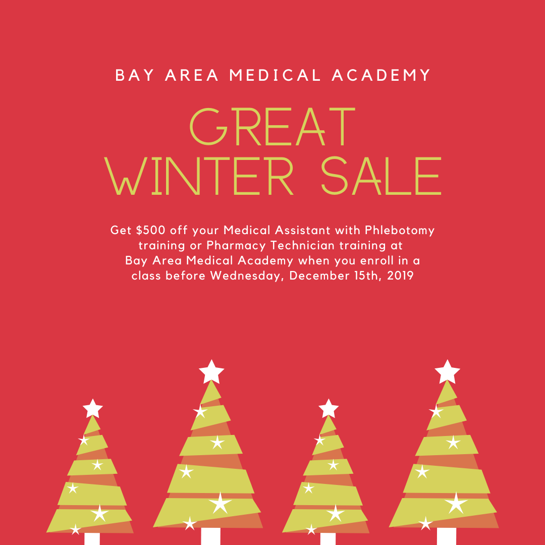 bama_sf's tweet photo. Save on your healthcare career training this Holiday season. #BayAreaMedicalAcademy #medicalassistant #phlebotomy #pharmacytechnician #wintersale https://t.co/Ju9JWzcYUP