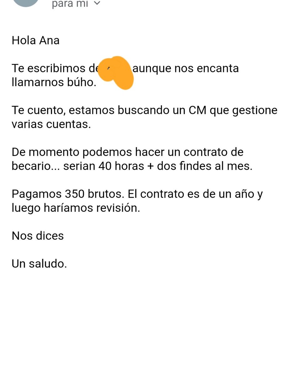 JobsMierda's tweet photo. A la pobre Ana le han ofrecido jornada completa y dos findes por 350 euros... A la explotación le llaman becario... https://t.co/8O6VasGeus
