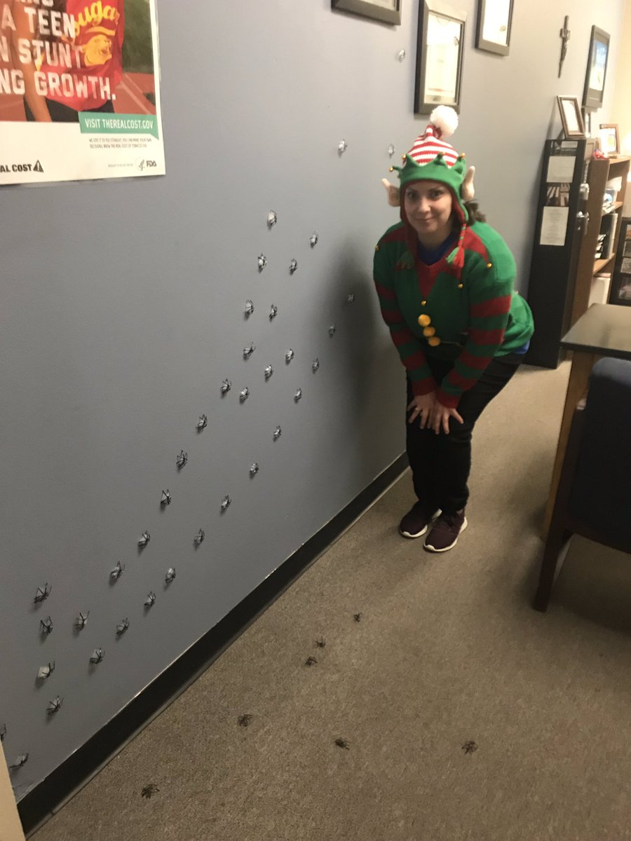 sherry_null's tweet photo. The elf’s itsy bitsy spider(s) crawled up our SROs wall and computer and who knows where else @Apollo_JH #apolloelf2019 #creepycrawlers #risdsaysomething https://t.co/qOJ1h9E9OP