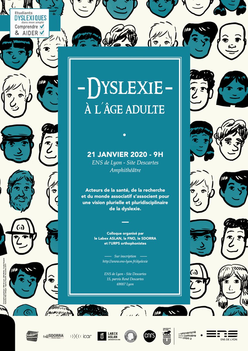 SDORRAtwit's tweet photo. 21 janvier 2020 à #Lyon Colloque "La dyslexie à l'âge adulte" Co-organisé par @LabexAslan #URPSorthoAuRA et @SDORRAtwit Patients, familles, venez nombreux ! Inscription gratuite https://t.co/fujd5SYcod #orthophonistes https://t.co/7w2xDz3aHU