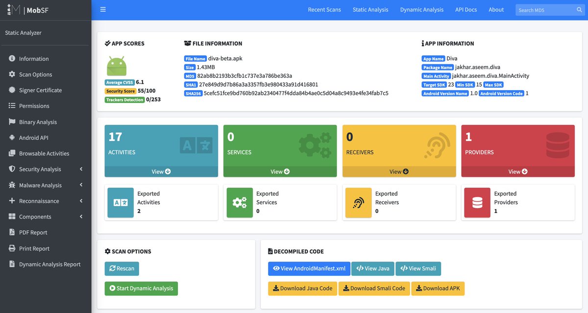 OpenSecurity_IN's tweet image. MobSF v3 is here!
We have a brand new UI, supports OWASP Mobile Top 10 and few other goodies. See what&apos;s new: mobsf.github.io/Mobile-Securit… 
#owasp #MobileSecurity #mobsf #appsec