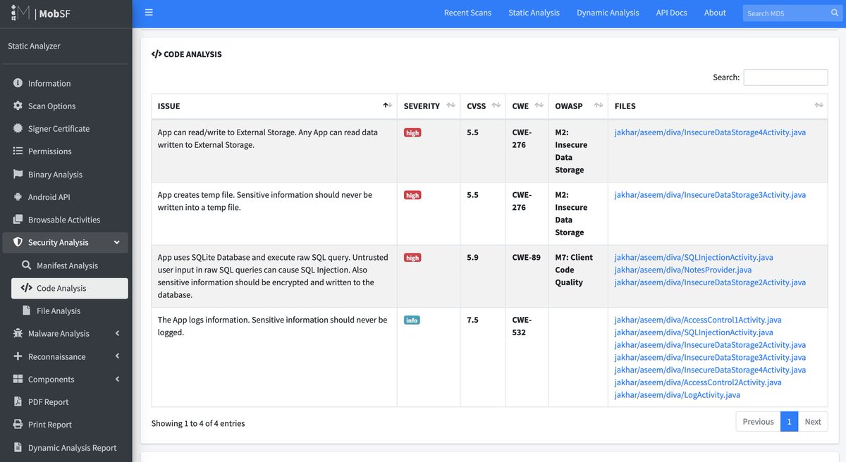 OpenSecurity_IN's tweet image. MobSF v3 is here!
We have a brand new UI, supports OWASP Mobile Top 10 and few other goodies. See what&apos;s new: mobsf.github.io/Mobile-Securit… 
#owasp #MobileSecurity #mobsf #appsec