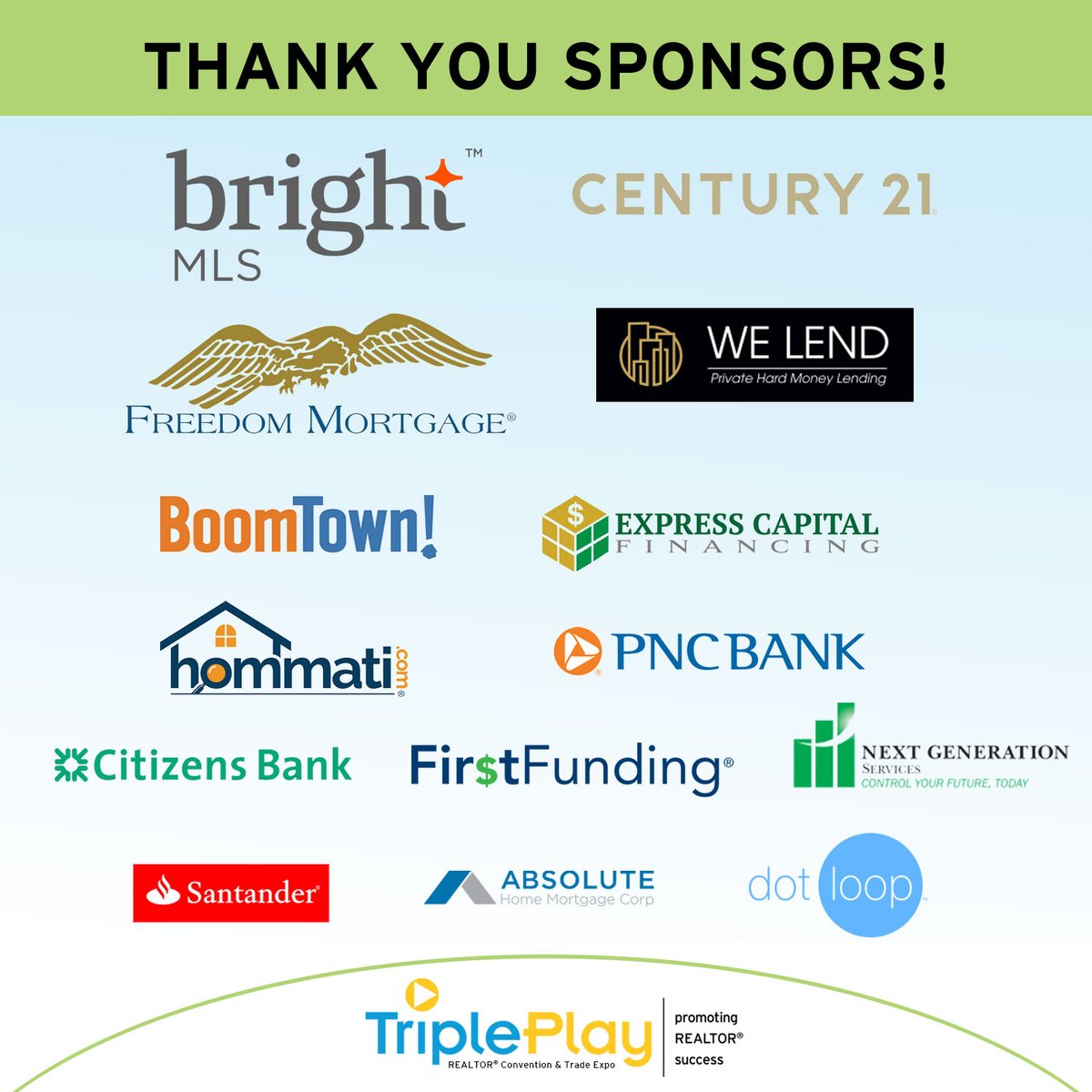 TriplePlayExpo's tweet photo. Thank you to our 2019 Triple Play sponsors for their support! #TP19 #GrowAboveAndBeyond https://t.co/UYPiJjQcuD