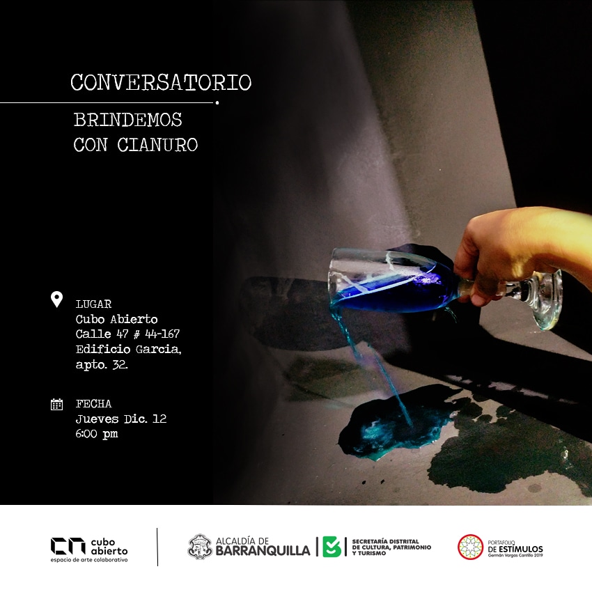 CuboAbierto's tweet photo. ¡Mañana! El #Proyecto32 de la artista Gina Bello titulado “Diálogo” iniciará con un conversatorio donde brindaremos con “Cianuro” y hablaremos de la polarización de nuestra política actual.

Evento apoyado por la Secretaria de Cultura Patrimonio y Turismo de Barranquilla https://t.co/jO3Rc6KH70