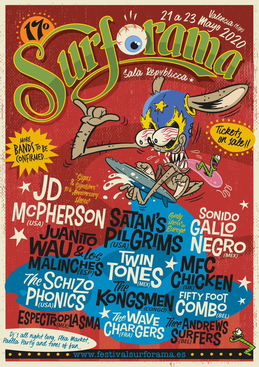 surforama_fest's tweet photo. 🌊17º Surforama R'n'R Fest🌊
***21-23 Mayo 2020 - Valencia***
Con @jdmcphersonjr, @SatansPilgrims, @sonidogayonegro, Juanito Wau y Los Malinches, @twin_tones, @FiftyFootCombo, @SchizophonicsSD, The Kongsmen y mucho más.
Abonos con oferta de lanzamiento en; https://t.co/OD4T8YubX6 https://t.co/iPYlOcAPPa