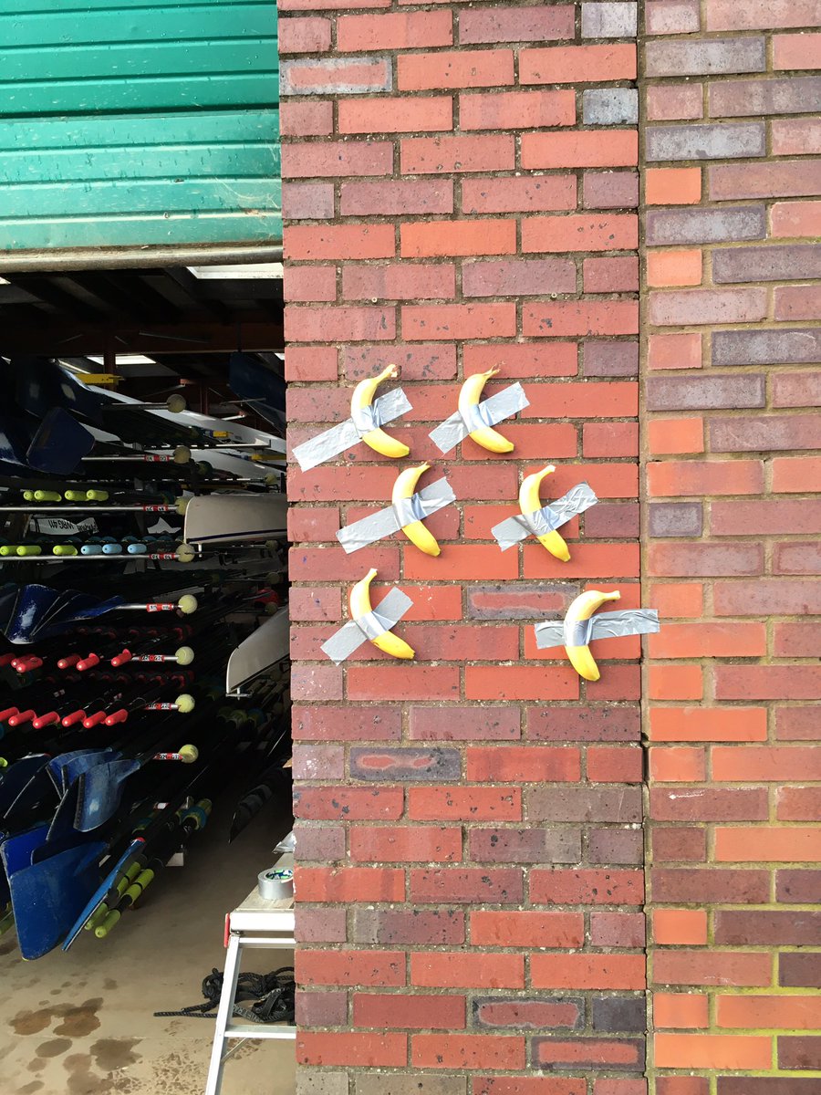 Is it art? Or is it sport? Today we served our rowers’ post-session snack as an homage to Maurizio Cattelan’s ‘Comedian’. We think the brick wall background adds a certain something... Enjoy. #worcesterisgreen
