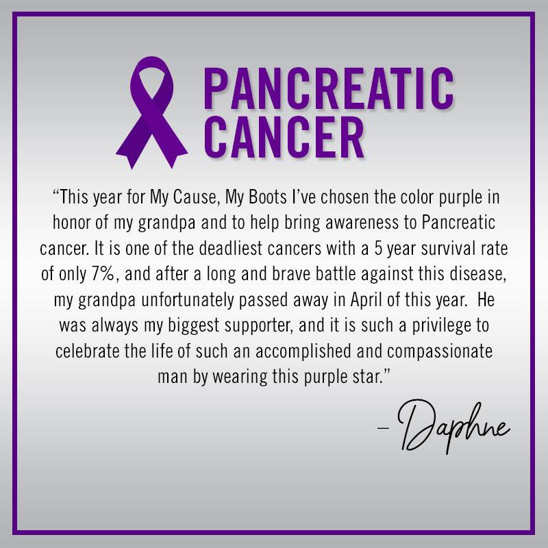 For #MyCauseMyBoots, @DCC_Daphne will honor her grandfather who lost his battle with #PancreaticCancer, with a purple star! 💜

#PANCaware | #panCAN | @PanCAN