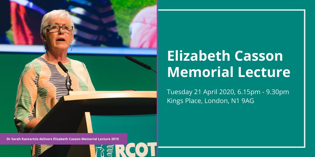 The #RCOTCasson Lecture2020 is taking place as a stand-alone event for the 1st time! Join us for this evening lecture and enjoy drinks, nibbles &amp; meeting colleagues. 1 month priority booking for MEMBERS ONLY now open. rcot.co.uk/casson-lecture
