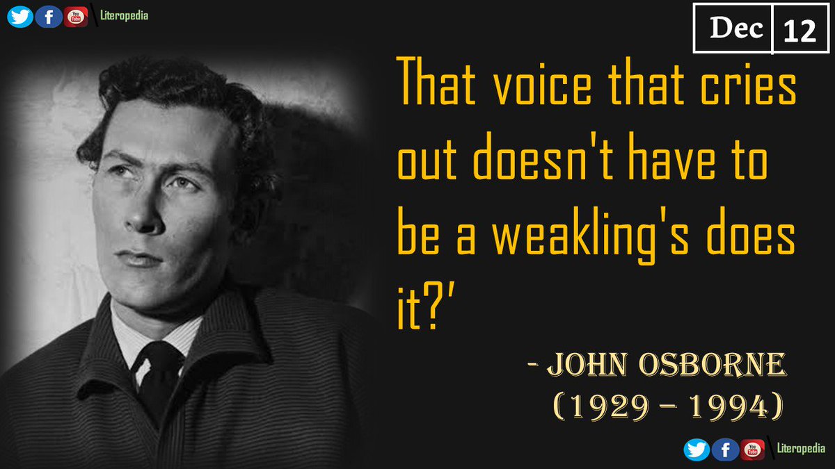 literopedia's tweet photo. Remembering #JohnOsborne on his Birthday!!
An English Playwright &amp; Screenwriter, chiefly remembered as the author of the play #LookBackInAnger https://t.co/sgCt8dT3h0