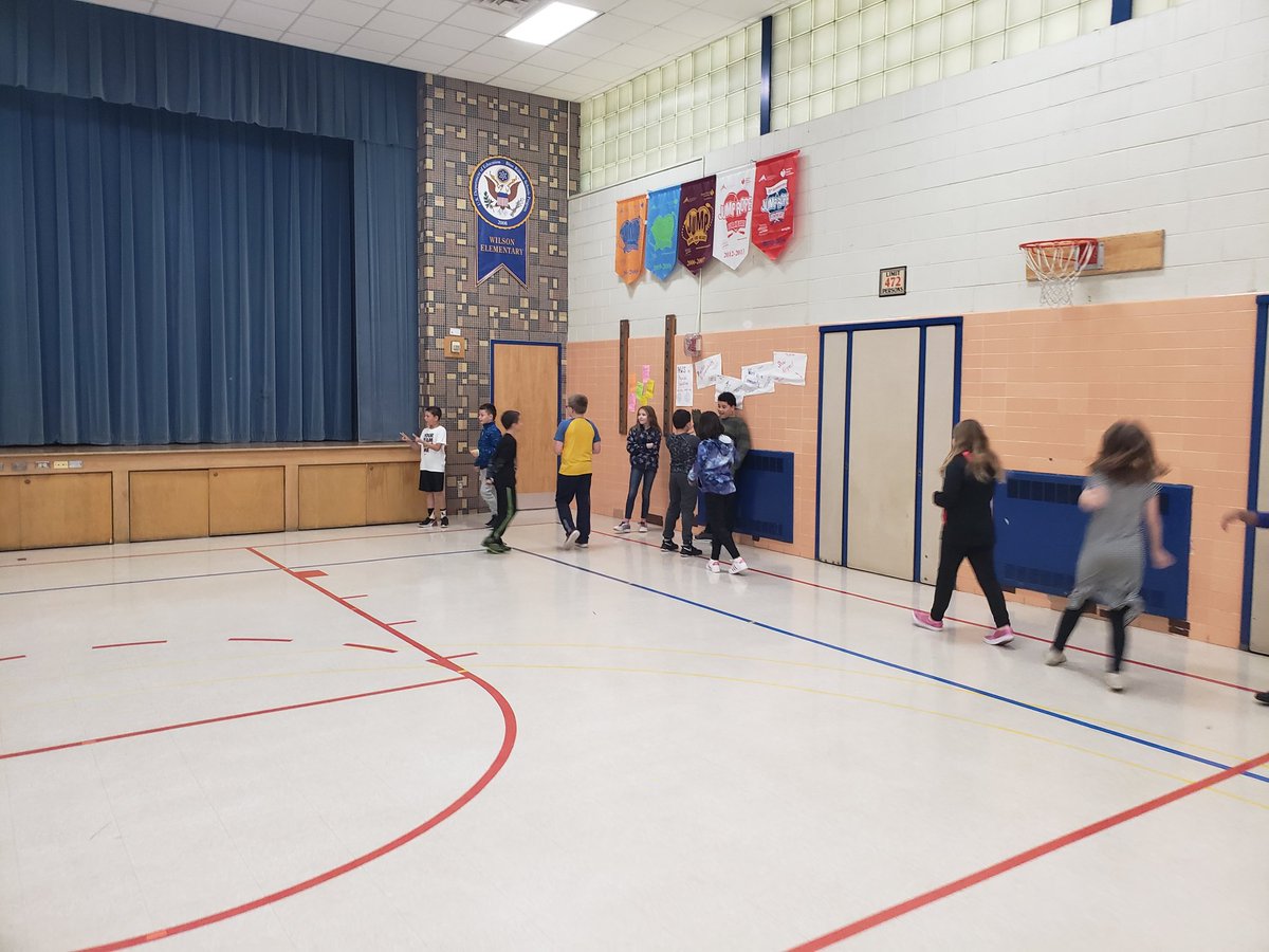 WilsonWAWM's tweet photo. Our 4th and 5th grade students in Mrs. Cardwell's physical education class warm up with a math review - rock, paper, scissors math facts while they lap around the gym! #wilsonwawm #wilsonproud #wawmproud https://t.co/th7MNfo4Nz