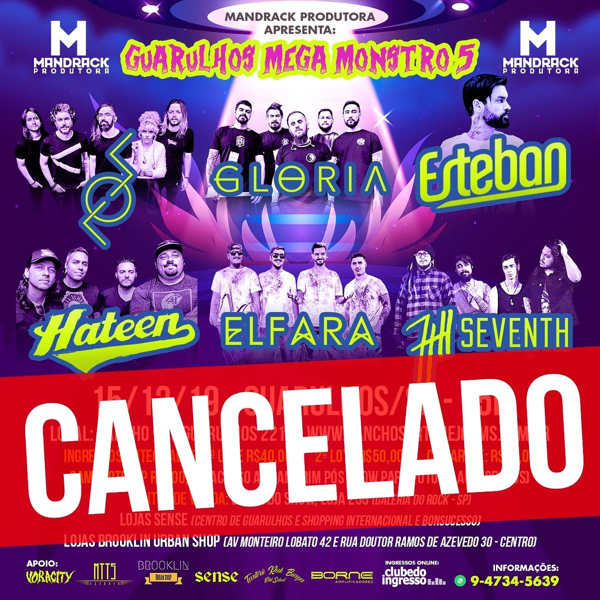 mandrackprod's tweet photo. ⚠️ ATENÇÃO ⚠️

Por motivos de força maior o evento GUARULHOS MEGA MONSTRO 5 está cancelado. 

Assumimos TOTAL RESPONSABILIDADE SOBRE O CANCELAMENTO DO EVENTO, isentando as bandas Supercombo, Glória, Esteban Tavares, Hateen, Elfara e Seventh. https://t.co/5UuBwbfGiU