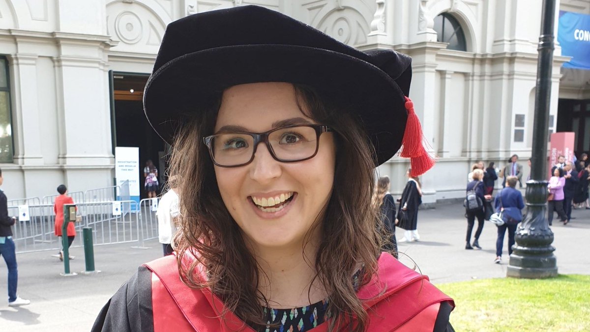 KaitlynHeight's tweet photo. Last night I had the privilege and pleasure of wearing a fancy velvet bonnet and graduating along with many other amazing students. 

Thanks very much to Prof Ruth Nettle, Dr Margaret Ayre, @SoniaGrahamBuch and @FVASunimelb for all the support! https://t.co/63gPvQsBSv