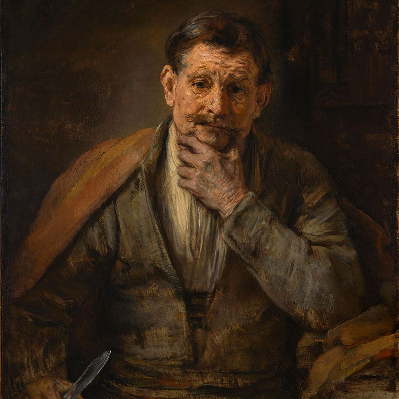 GettyMuseum's tweet image. Rembrandt portrayed biblical figures as people with fears and passions, uncertainties, and fierce convictions. Here, Saint Bartholomew appears pensive, almost melancholy in mood and lost in thought. gty.art/2RHf883