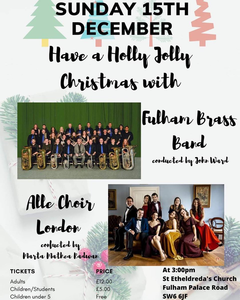 Our Christmas show on Saturday is SOLD OUT! But don’t worry! You can come on Sunday, 15th December, at 3pm to our joined concert with the <a href="/fulhambrassband/">Fulham Brass Band</a>! Tickets on the door!