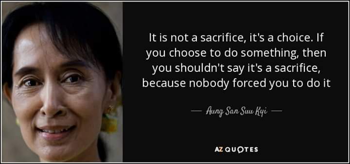 Once she said:
She face current case just because she believe our country didn't make that.Hope you all to see the truth.Don't be blind.Fair and read all before blaming.Thank! #WeStandWithYouAungSanSuKyi