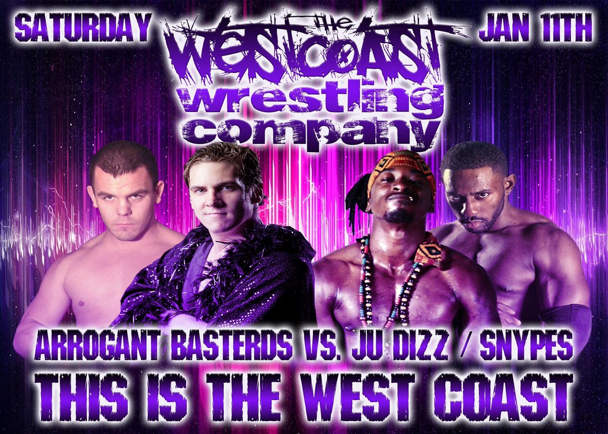 Snypes7's tweet photo. When two immaculate forces join you get Ju Dizz and Snypes at The Westcoast Wrestling Company. Jan 11th Elks Lodge 33700 Mission Trail, Wildomar, CA #snypes #judizz #thewestcoastwrestlingcompany #ProWrestling #wrestling #sandiego #LosAngeles https://t.co/9qL6nyh9fo