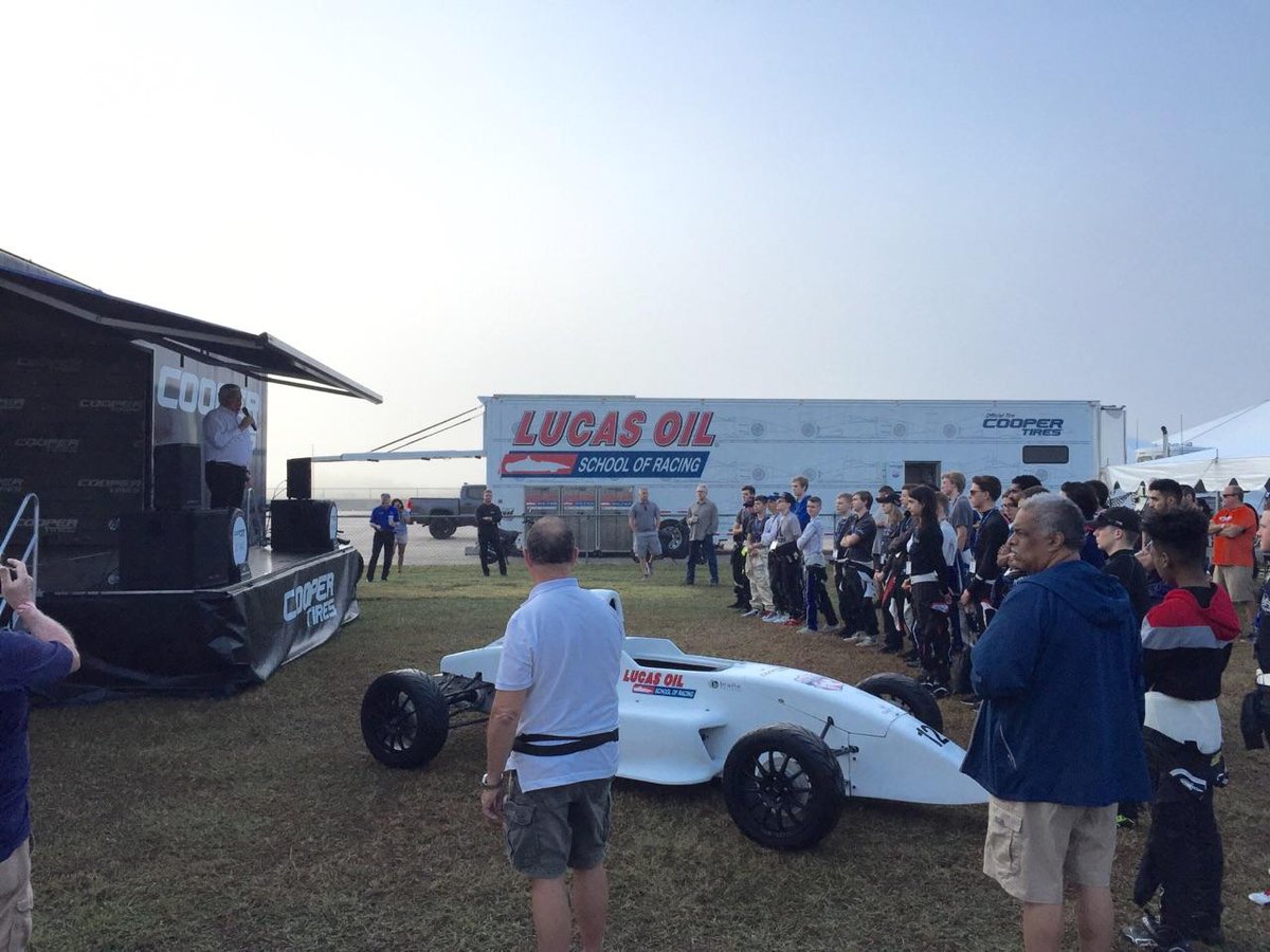 USF2000's tweet image. Ready to start Day Two of the @LucasRaceSchool Scholarship Shootout, with our fearless leader, @Danandersn addressing the drivers 

#RoadToIndy l #TeamCooperTire