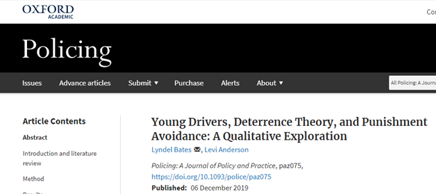 Great to see the paper co-authored with <a href="/LeviAndersonCCJ/">Levi Anderson</a> regarding young drivers and punishment avoidance is available online from academic.oup.com/policing/advan… <a href="/GriffCrimInst/">Griffith Criminology Institute</a>