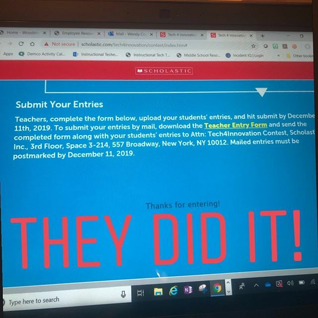 wendypcope's tweet photo. Great job, Wolves! 3 entries into the @scholasticinc #tech4innovation challenge to invent a digital solution to enhance online privacy and security for students! Great job Kai, Nathan, and Nora Jane! @bazerella @ccsdmedia #librariesofinstagram @glma_inc https://t.co/Sj9UFNWq7P https://t.co/QuluKIFRwG