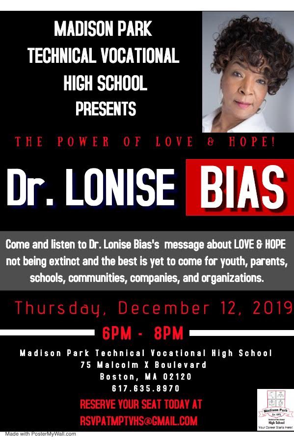 MadisonParkTVHS (@madsonparktvhs) on Twitter photo Words of inspiration from Dr. Lonise Bias at <a href="/MadsonParkTVHS/">MadisonParkTVHS</a>. We believe in dreams <a href="/BostonSchools/">BostonPublicSchools</a>. Words of inspiration from Dr. Lonise Bias at <a href="/MadsonParkTVHS/">MadisonParkTVHS</a>. We believe in dreams <a href="/BostonSchools/">BostonPublicSchools</a>.