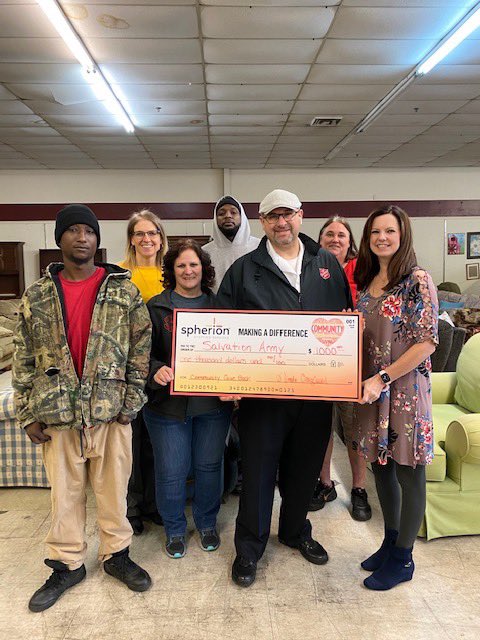 One of the greatest pleasures of working with Spherion is GIVING BACK! We are honored again this year to be able to give to the Salvation Army in Warner Robins.