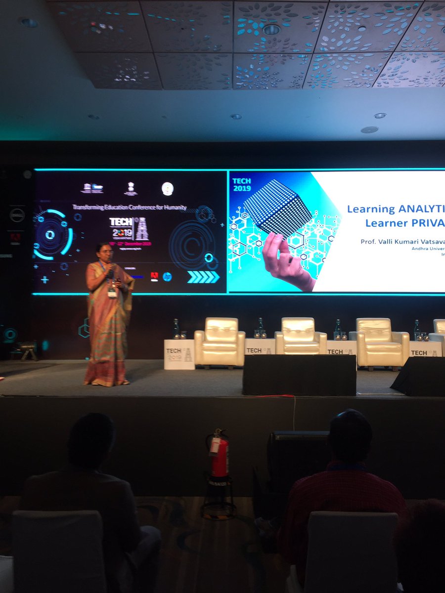 Prof Valli Kumari Vatsavai takes the stage to talk about Learner analytics and learner privacy in her breakout session on Day 3 of #tech2019 in Vizag