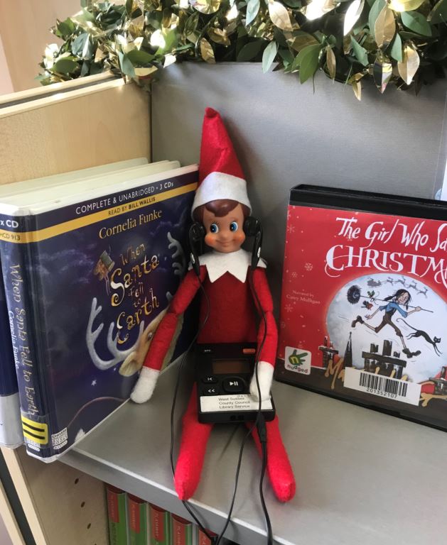 WSCCLibraries's tweet photo. Our #elfontheshelf George has been up to mischief at #EastGrinsteadLibrary. He has found the playaways and has been listening to a story. https://t.co/IhivCvYU58 Why don't you pop in and have a look for him?He'll be hanging around until Christmas Eve. https://t.co/qiCwF7xc3T