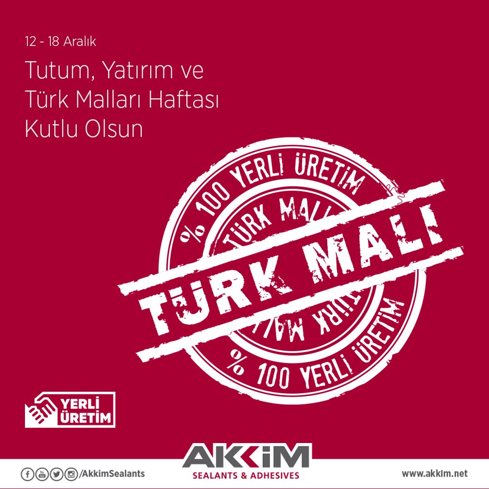 Akkim olarak ülke ekonomisine ve Türk Malı imajına katkı sağlamaktan büyük gurur duyuyor, yerli malı kullanımını destekliyoruz.
#YerliMalıhaftası kutlu olsun.

#akkim #tutumyatırımvetürkmallarıhaftası #yerlimalı #yerliüretim #yerlisermaye #TürkMalı #butopraklardaüretiyoruz