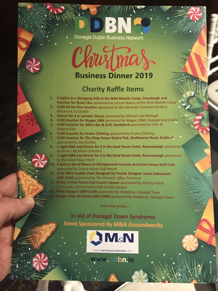 SeanJohnGerard's tweet photo. Lovely evening @DDBN2017 Christmas dinner in aid of @DownSyndromeIRL Donegal Branch featuring a wide ranging Q&A (to say the least) between @perry_sean and @mcginleygolf from pre Ryder Cup chats with Sir Alex to what exactly Boris was doing hiding in that fridge 🤨💚💛 #DDBN https://t.co/aFXq2HABz1