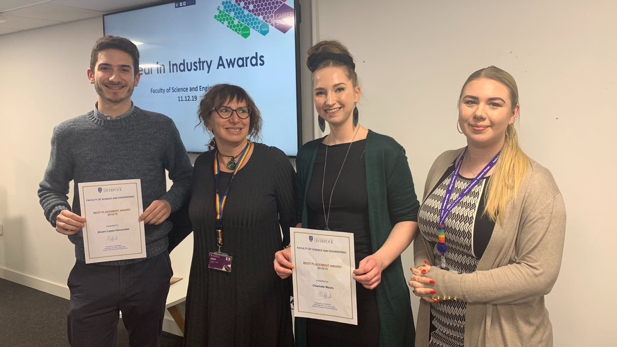 livunicareers's tweet photo. Congratulations to the winners of the Science &amp; Engineering Faculty Best Placement Awards Alvaro and Charlotte! 🎉

As well as the winner of @kpmguk Best Female Student in Science and Technology award Eleanor! https://t.co/INuzbn7qbK