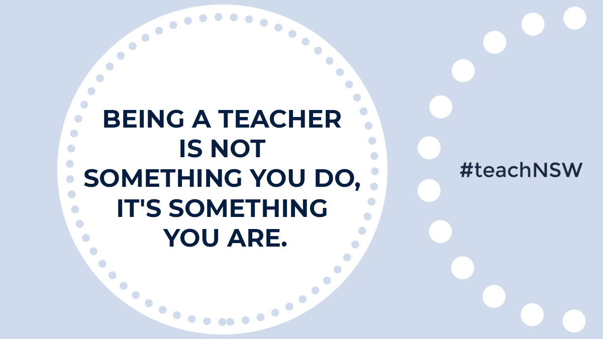teachNSW's tweet photo. Anyone who has ever found themselves using their ‘teacher voice’ with friends or family will know that you don’t stop being a teacher when you go home for the day. What moments remind you that teaching is part of who you are?

#teachNSW #teachervoice #notjustajob https://t.co/ohXXs2DJyN