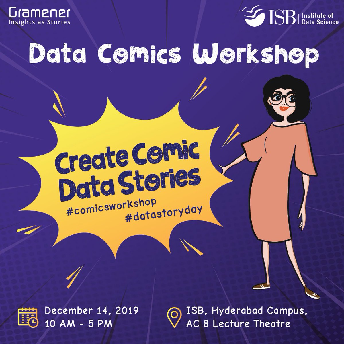 ISBedu's tweet photo. ISB Institute of Data Science, in association with @Gramener, will be organising the Data Comics Workshop at Hyd campus, on Dec 14. The objective of this workshop is to come together and create some wonderful comic data stories. To know more and register: https://t.co/2ezt2UmEUy https://t.co/kp677LZuIp
