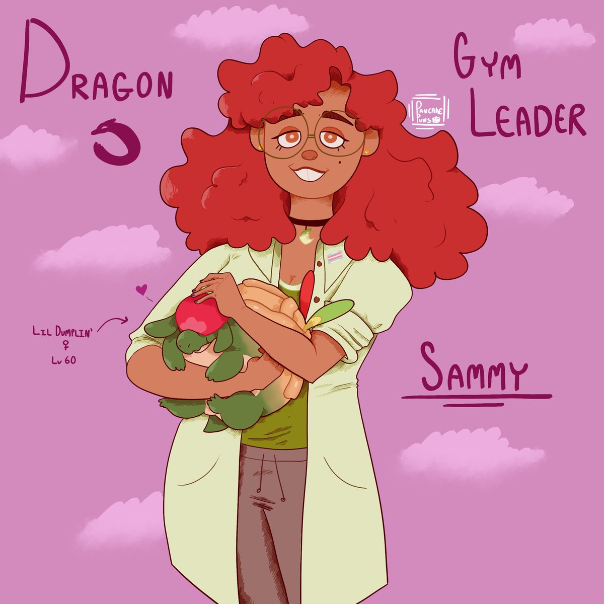 TechyNonbinary's tweet image. //I’m gonna post this to my main later but...... dragon gym leader Sammy with her prize Appltun.....
