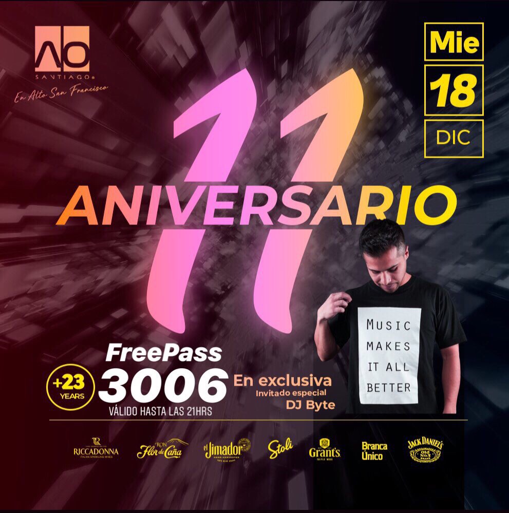 AltoSnFrancisco's tweet photo. F R E E  P A S S 👠👔
#Aniversario11
#AfterOfficeSantiago
#AfterOfficeAltoSanFrancisco
* CÓDIGO 3006 *
RESERVA TU MESA + BENEFICIOS
WhatsApp +56985775784 https://t.co/J3Qf5SuvMU