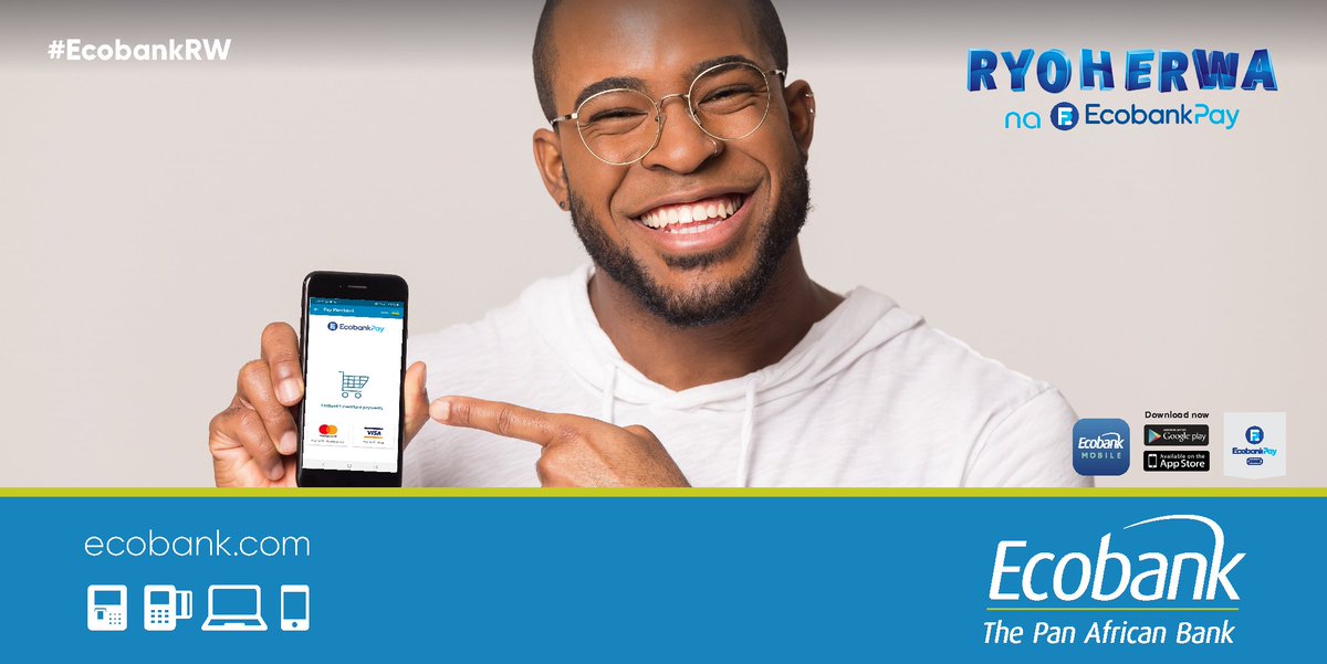 EcobankRW's tweet photo. Kwishyura ukoresheje uburyo bwa #EcobankPay; bigufasha gukoresha igihe cyawe neza ndetse bikanakurinda imbogamizi zo kubura ayo bakugarurira!
#RyoherwanaEcobankPay 
#EcobankRw 
#HitamoKashilesi
#RwOT https://t.co/vpiaWTb6I6