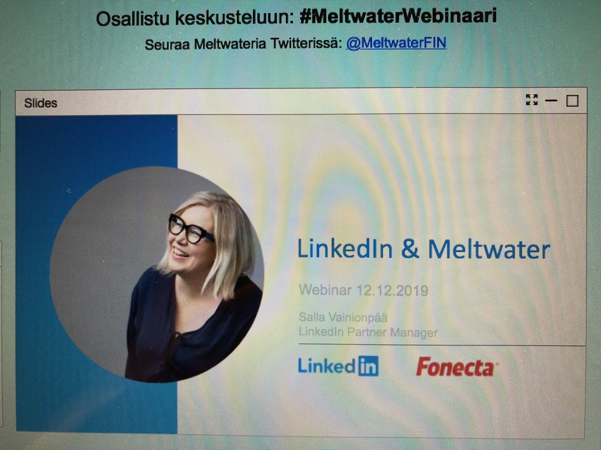 AnnikaPerho's tweet photo. #MeltwaterWebinaari LinkedIn 2020 - joka 5. min uusi suomalainen käyttäjä, nyt meitä on n. 1,2 miljoonaa, vahvalla bisnesfokuksella. Olethan jo mukana?
#b2b #linkedin https://t.co/Y6Wrb8BMix