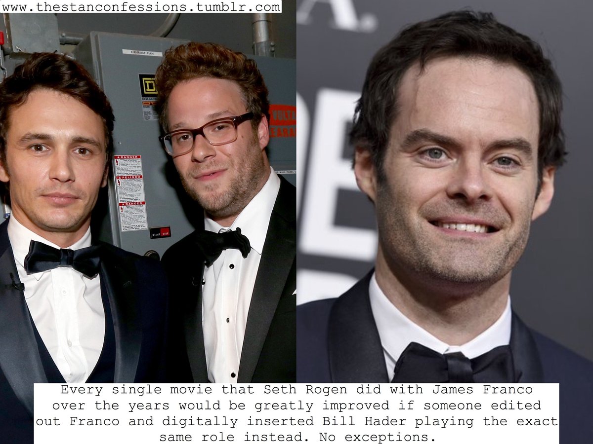 StanConfessions's tweet photo. #ConfessionoftheDay #JamesFranco #SethRogen #BillHader https://t.co/oqeZvC2aKC