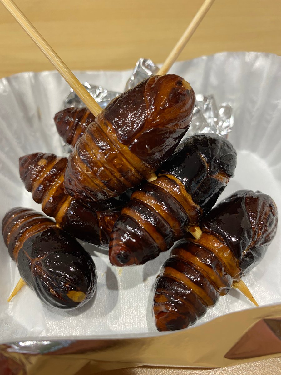 bizzare_0222's tweet photo. 中国で好んで食べられる蚕！
味付けは和風ですが、イナゴなどに似た風味がありとてもおいしく頂きました！
#ゲテモノ
#蚕
#閲覧注意 https://t.co/hr6BgOWk3d
