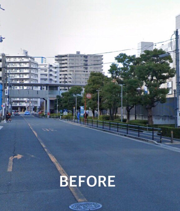 薄くなった路面標示を塗り直しの記録写真