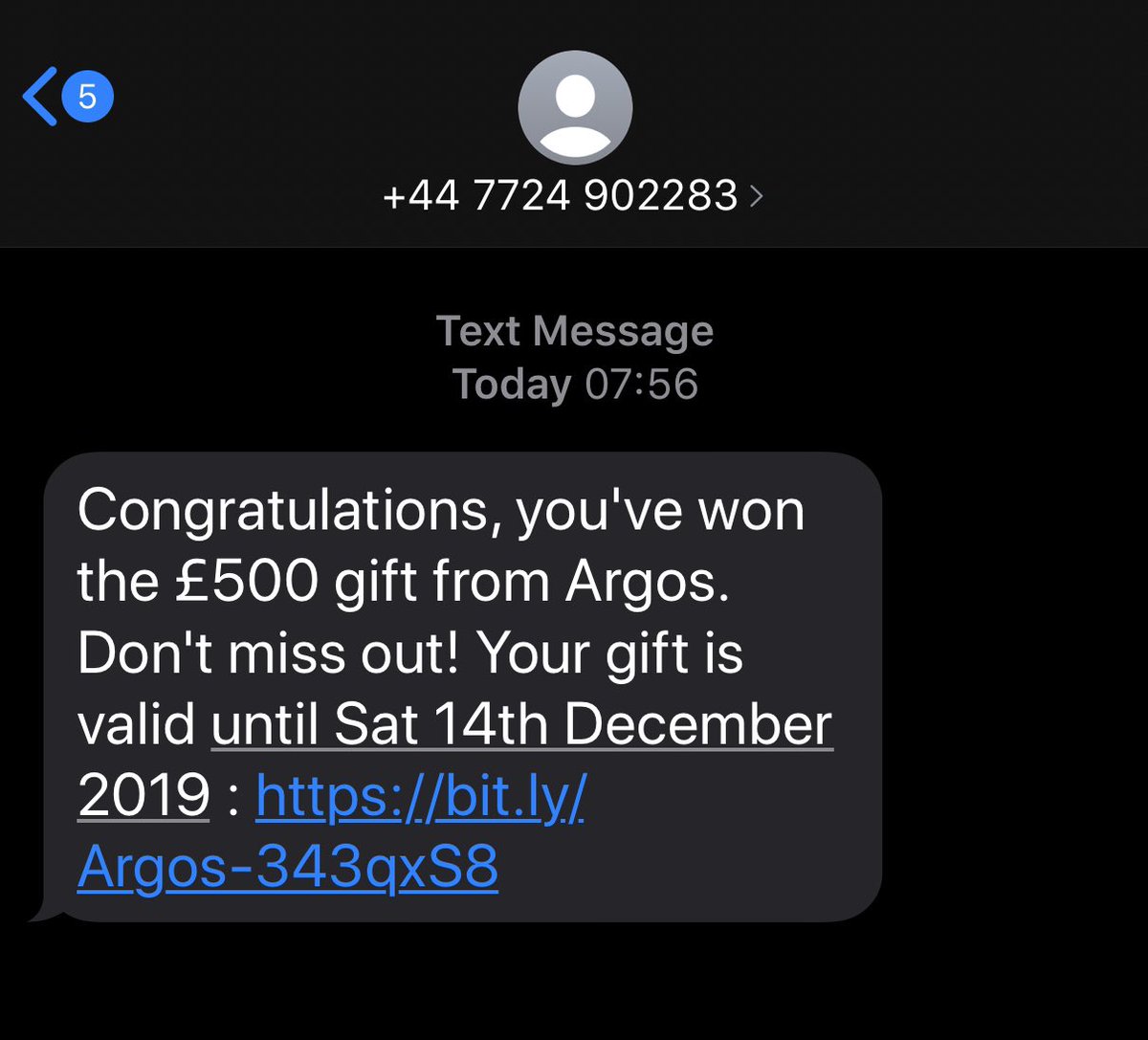Avoid this latest scam - a text message to make you feel good might just make you feel bad - and steal your online shopping password for <a href="/Argos_Online/">Argos</a>. Stay safe everyone - and be careful at this busy Christmas shopping time.