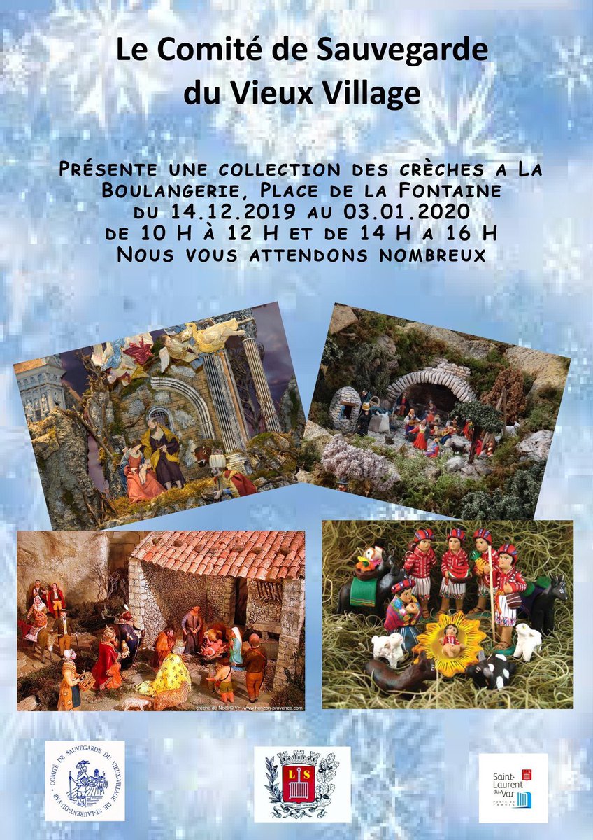 AssoRVPB's tweet photo. 🗞#Slv06 : Le 13/12 prochain à 18h30 le #CSVV de #SaintLaurentDuVar inauguration de son exposition "Noël en Provence" de crèches au centre culturel La Boulangerie du 14/12 au 04/01/20
Le 14/12 de 16h à 19h aura lieu "Noël au Village" Place de la Fontaine au vieux village https://t.co/ebrvK4MmHr